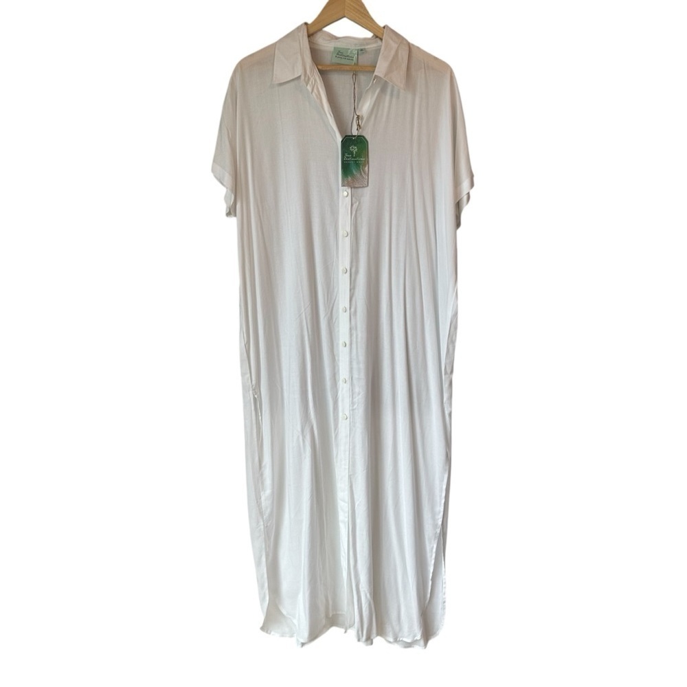 True Destinations White Button-Down Swim Cover-Up, Medium